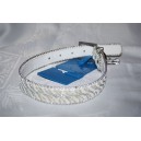 Collier MAGIE blanc, collier fantaisie en simili-cuir, avec sa farandole de paillettes en camaïeu azur