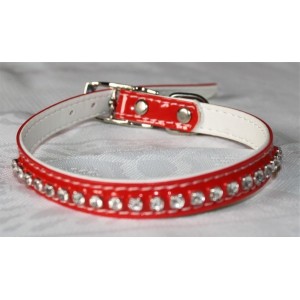 Collier en simili-cuir, avec cristaux Swarovski  (rouge) taille: 26 à 32 cm