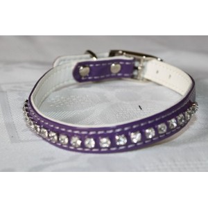 Collier en simili-cuir, avec cristaux Swarovski  (violet) taille: 26 à 32 cm