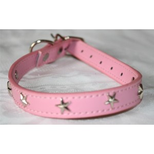 Collier en cuir souple étoilé (rose)   taille: 29 à 36 cm